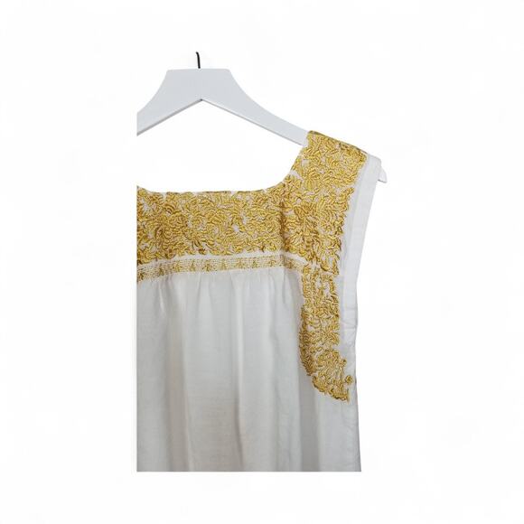 j. marie " The Aubrey Top"Emboidered Tunic White & Gold Linen Blend - XS - Picture 5 of 7